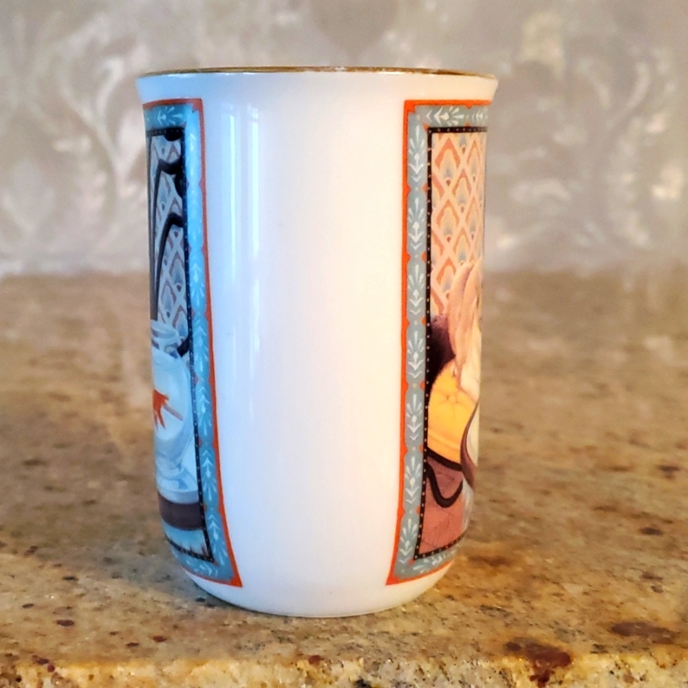 Vintage Russ Berrie Cat watching gold fish mug - Picture 3 of 9